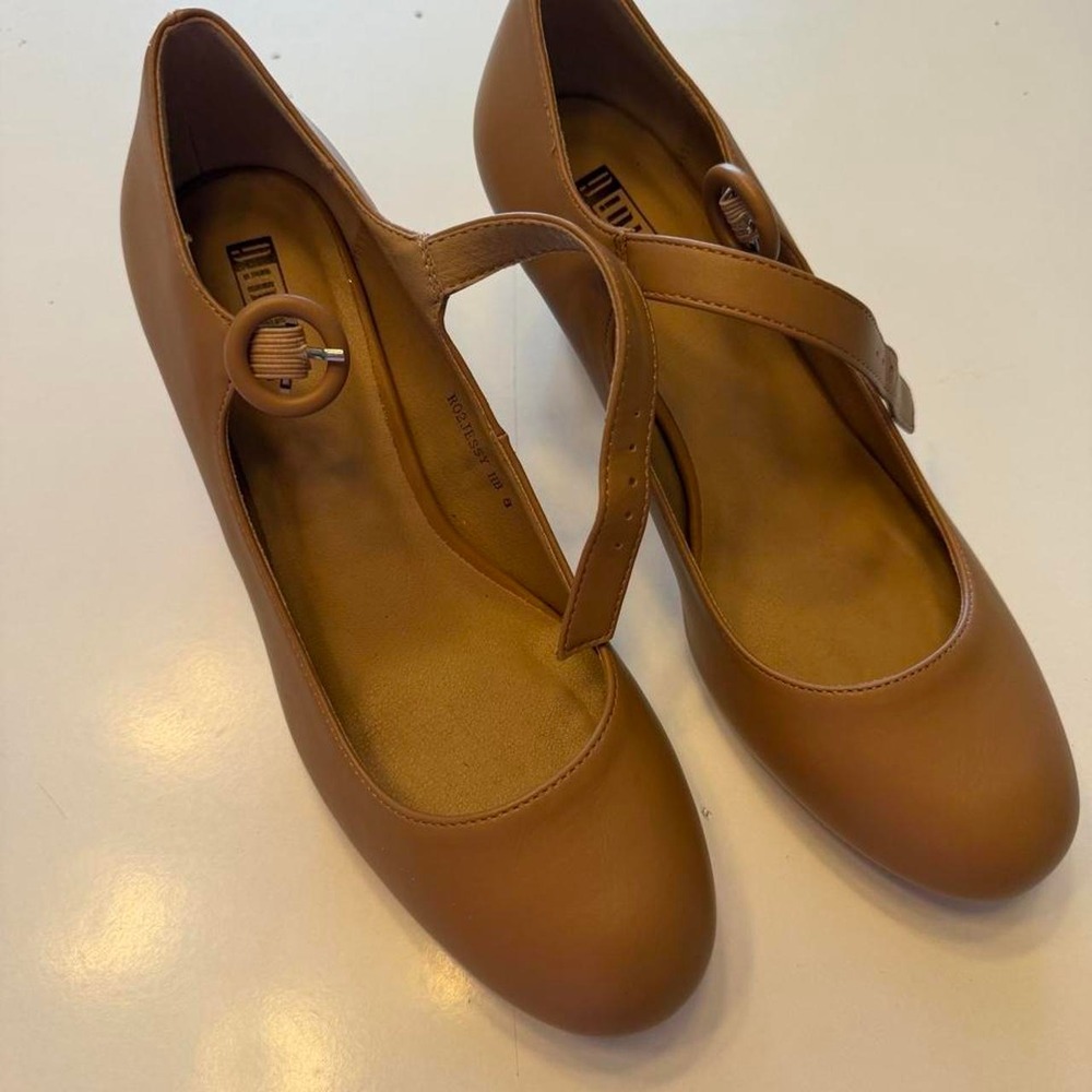 DIDIFU Tan Brown Mary Jane Kitten Heels Round Toe Buckle Strap Pump R02JESSY 8B